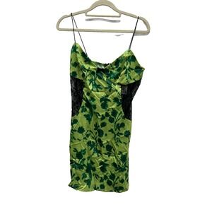 NWT Cider Chemise Womens M Green Floral Satin Lace Panel Slip Mini Y2K Party
